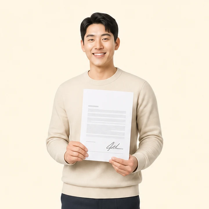 중고 경차 장기렌트 서면 견적서를 들고 있는 고객